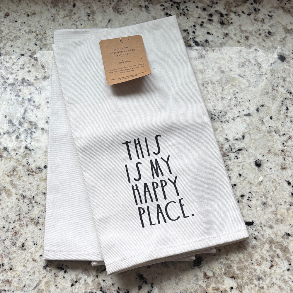 Rae Dunn NWT White Kitchen Towel with Black Text